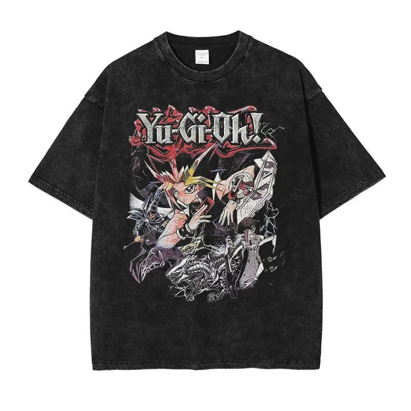 T Shirts Vintage Washed Dark Magician Girl T-shirt Retro Streetwear Manga Black Magician Short Sleeve Tops Tees