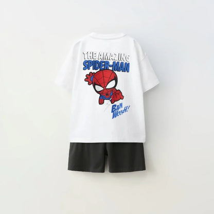 Children's Clothing Sports T-shirt Loose Shorts Short Sleeves Casual Spider Man Print Set Children's Cartoon T-shirt Shorts