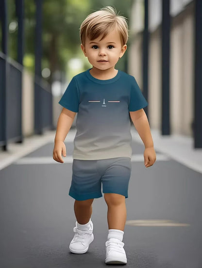 Boys Loose Casual Sets Summer Teen Gradient T-Shirts Shorts 2PCS Big Kids Sport Short Sleeve Clothes Suits Children Print Outfit