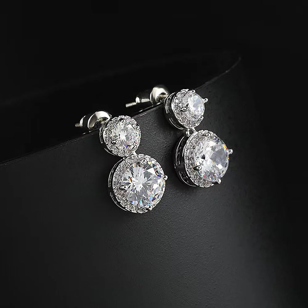 5cttw Moissanite Drop EarringsCertified Certificates 925 Sterling Silver Double Round Cut Halo Diamond Stud Earring for Women