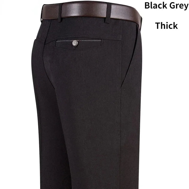 New Men's Summer Thin Business Pants Autumn Fashion Solid Gentle Thicken Casual Trousers Male Brand Suit Pant Black Grey GOZBKF