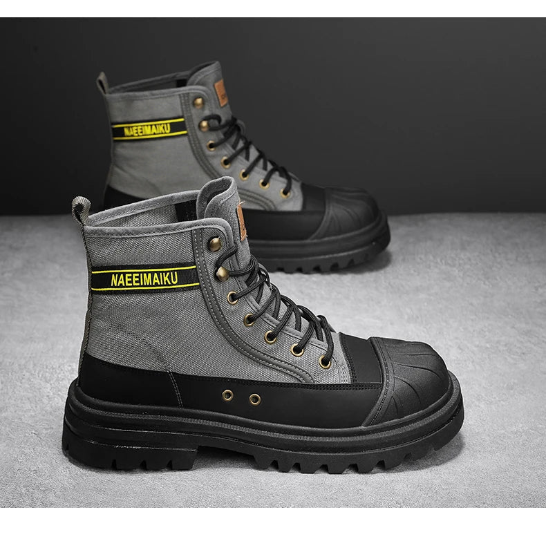 Men's boots four seasons high-top casual boots canvas boots soft-soled non-slip thick-soled outdoor boots fashion tooling boots