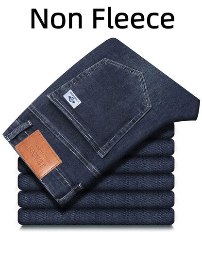 New Men's Light Business Micro Stretch Straight Fit Denim Pants Vintage Distressed All Season Wearable Long Pants