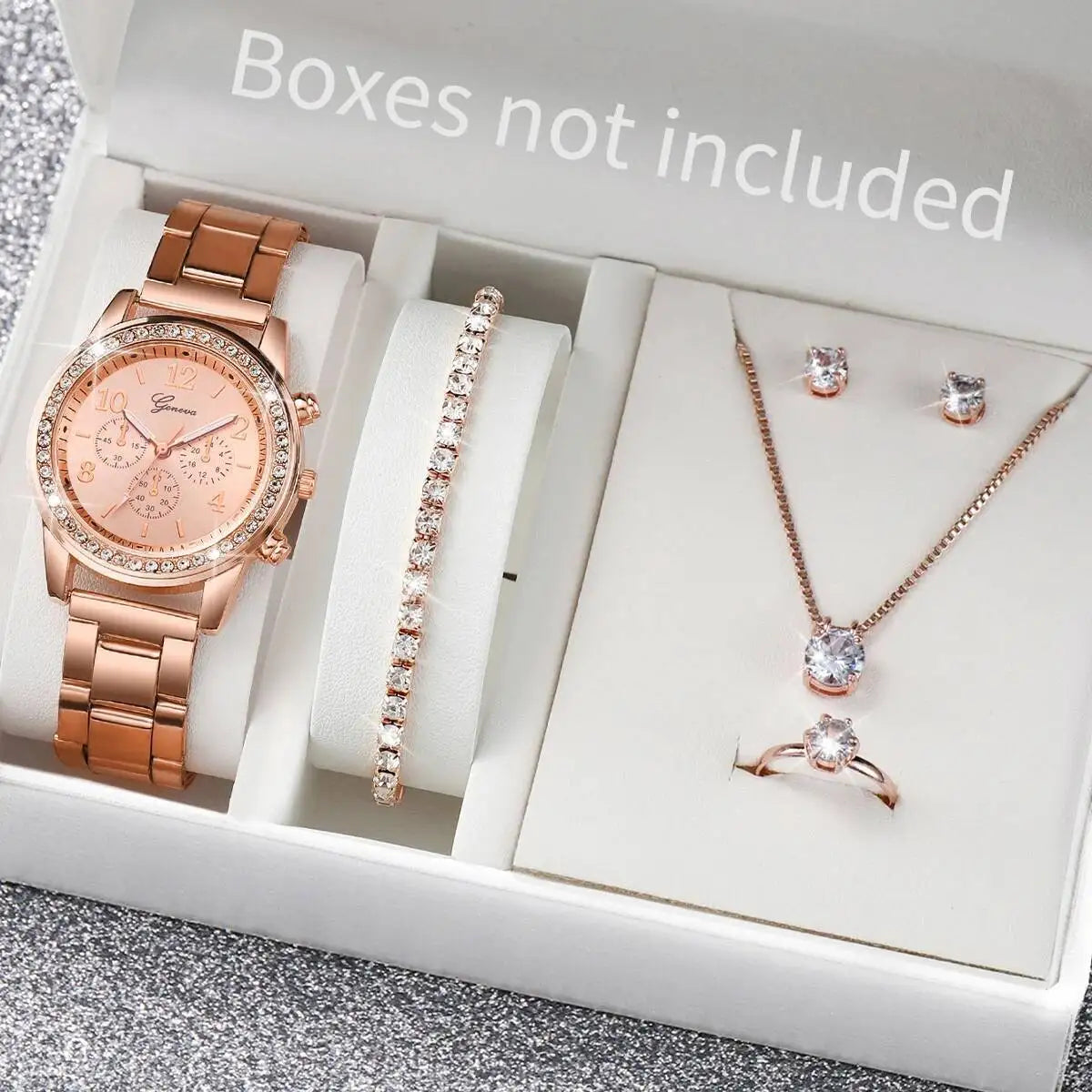 6PCS/Set Fashion Rhinestone Women Watches Analog Quartz Wrist Watch Jewelry Set Reloj Mujer（Without Box）
