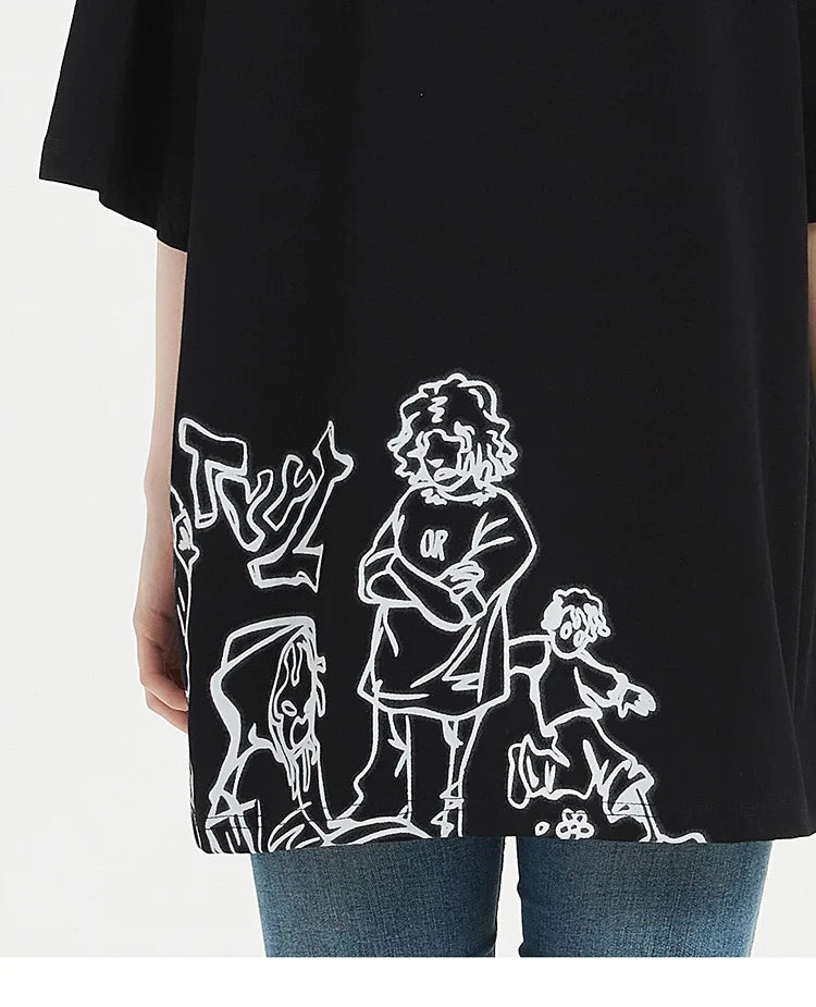Harajuku Cartoon Girl Cat Japanese Kanji Graphic T Shirt Streetwear Men T-Shirt Summer Short Sleeve Tshirt Tops Tees Unisex