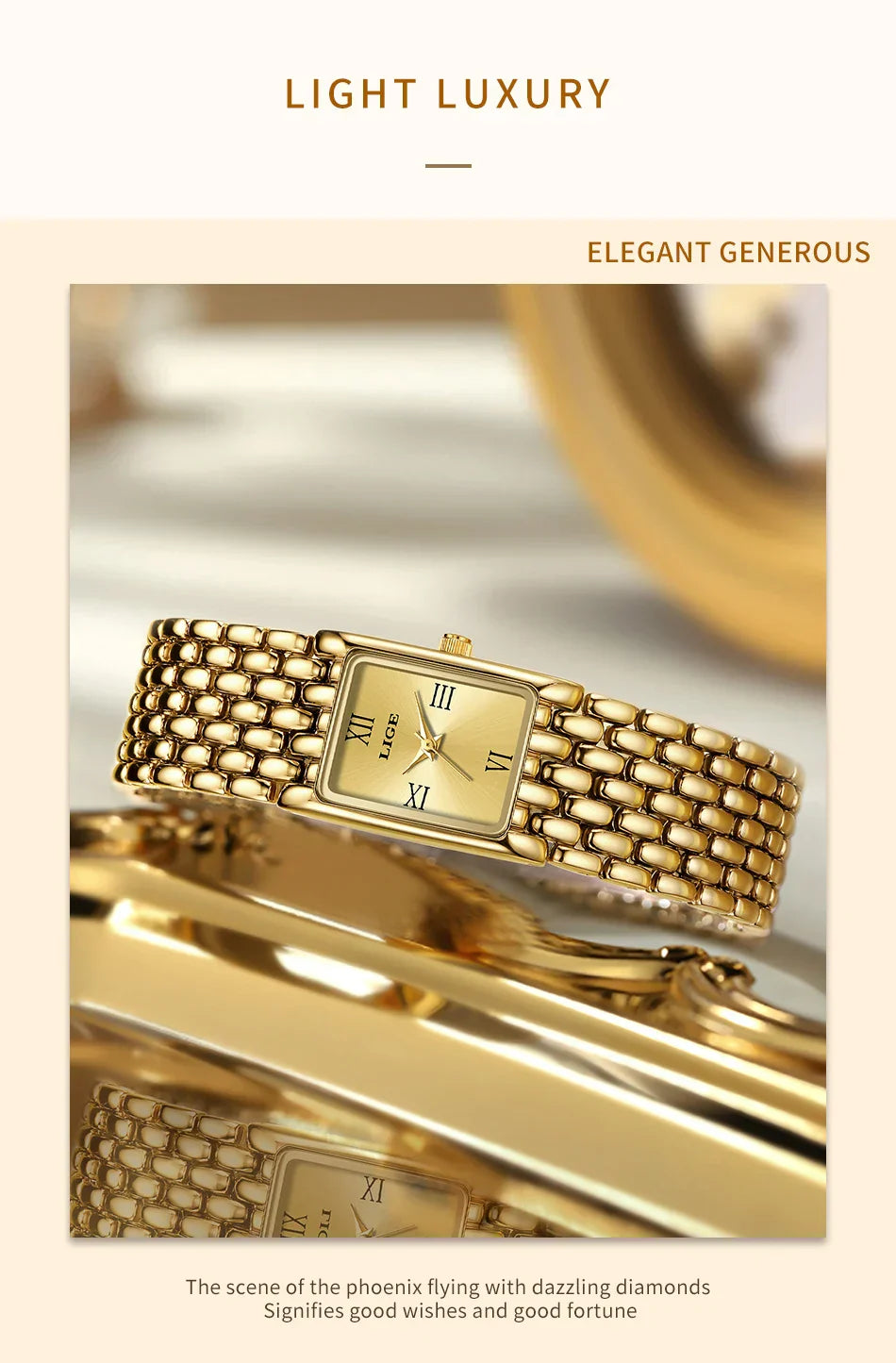 2025 New Gold Women's Watch Luxury Quartz Watch Stainless Steel Bracelet Retro Fashion 30M Waterproof Watch for Women reloj