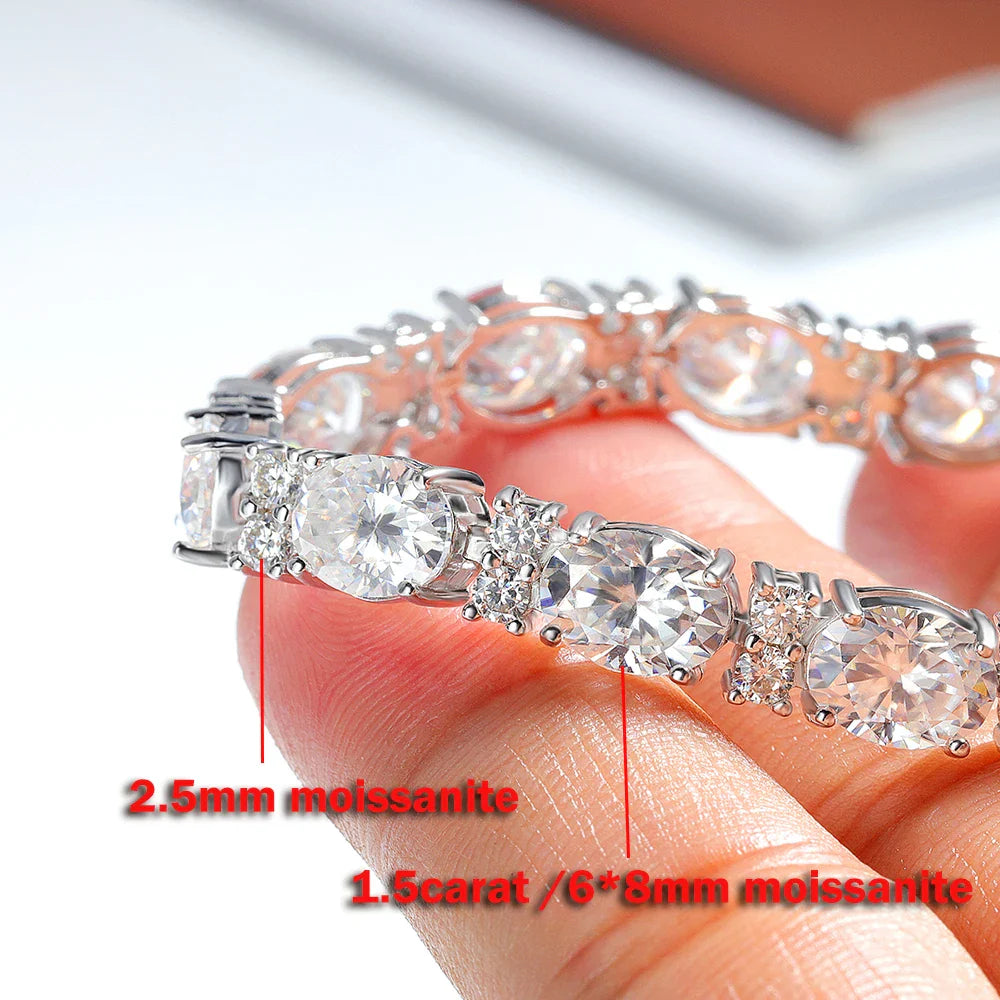 Oval/Round Cut Moissanite Tennis Bracelets with Certificate S925 Silver 1.5CT West East Set Diamond Bracelet Jewelry for Women