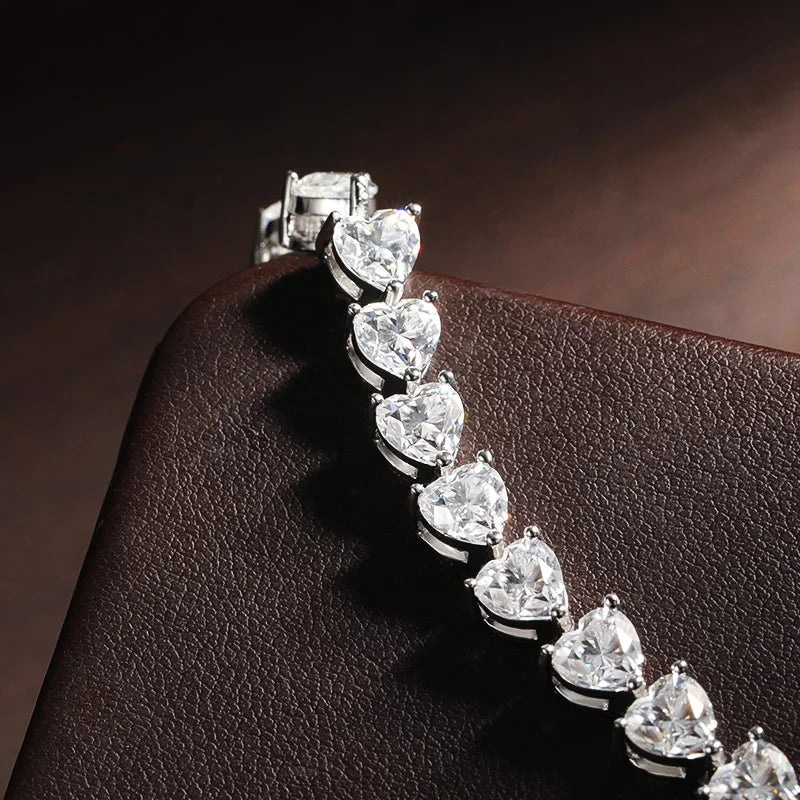D VVS1 Heart Moissanite Tennis Bracelet Original 925 Sterling Silver Plated 18k White Gold with GRA Bracelets for Women