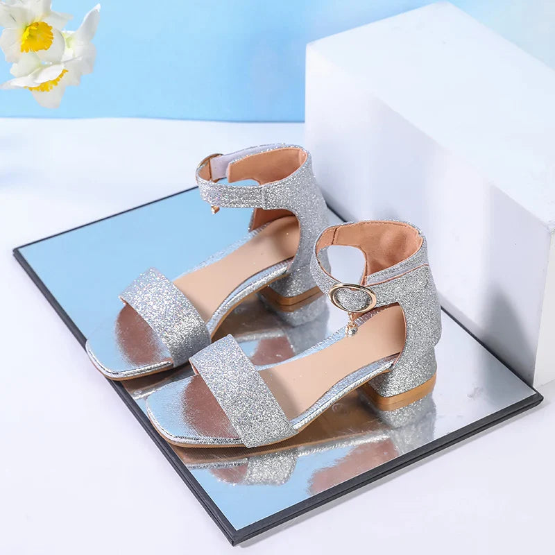 Fashion Children's Summer Sandals Sequins Simple Girls Causal Princess Low-heel Dress Shoes Wedding Party Kids High-top Sandals