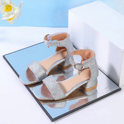 Fashion Children's Summer Sandals Sequins Simple Girls Causal Princess Low-heel Dress Shoes Wedding Party Kids High-top Sandals