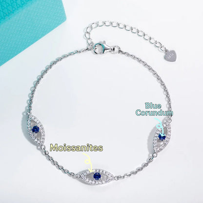 Moissanite Evil Eye Bracelet 925 Sterling Silver 18K Gold Plated 18+5cm Adjustable Bracelets Anklet for Women Jewelry