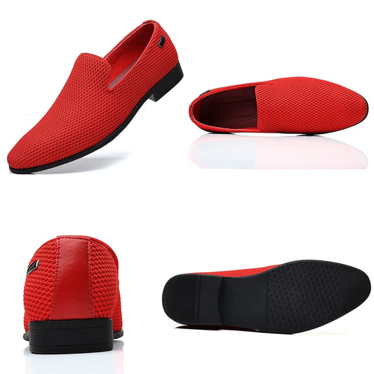 Mesh Breathable and Wear-Resistant Men's Loafers, Pointed-Toe Rubber Sole Low-Top Large Size Casual Slip-On Shoes, Simple Slip-On Style