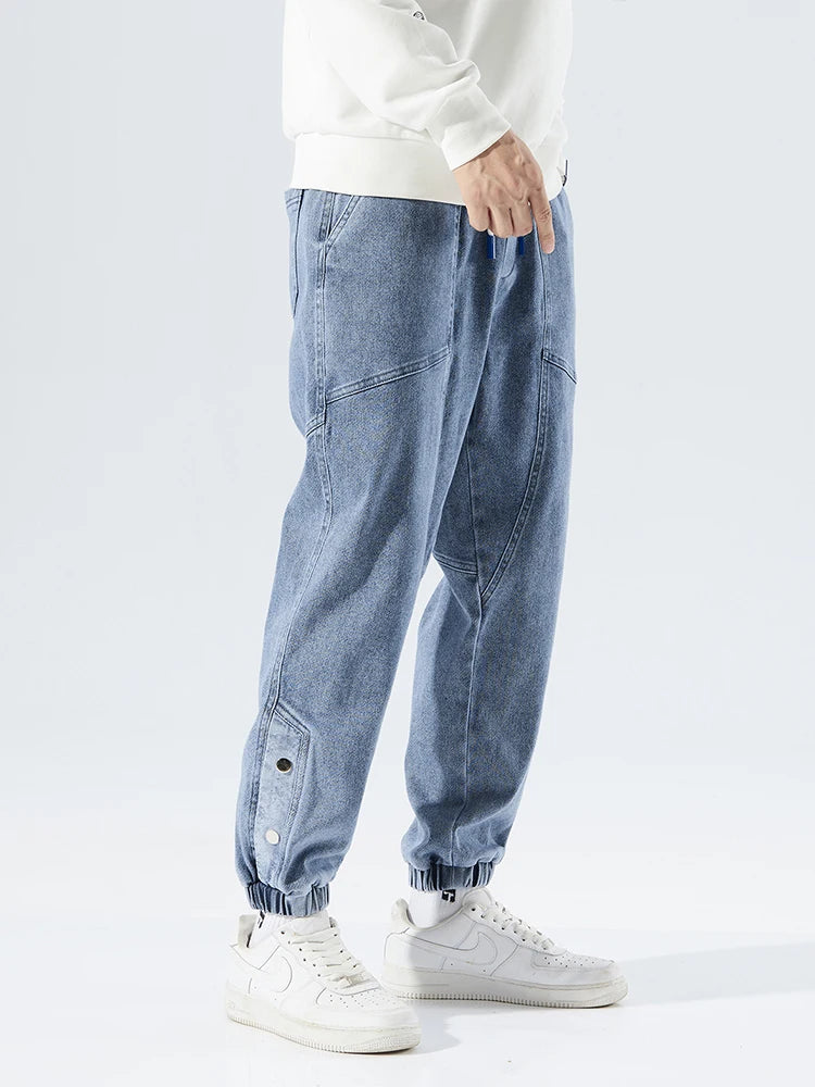 Spring Summer Men's Jogger Jeans Slight Stretch Denim Cargo Pants Black Blue Streetwear Baggy Jeans Trousers