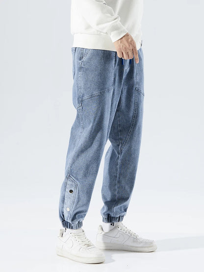Spring Summer Men's Jogger Jeans Slight Stretch Denim Cargo Pants Black Blue Streetwear Baggy Jeans Trousers