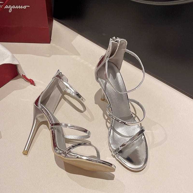 2026 Women's Summer New Sexy Stiletto Heels Sandals Fashion High-quality Banquet Zipper Strap Combination High Heels