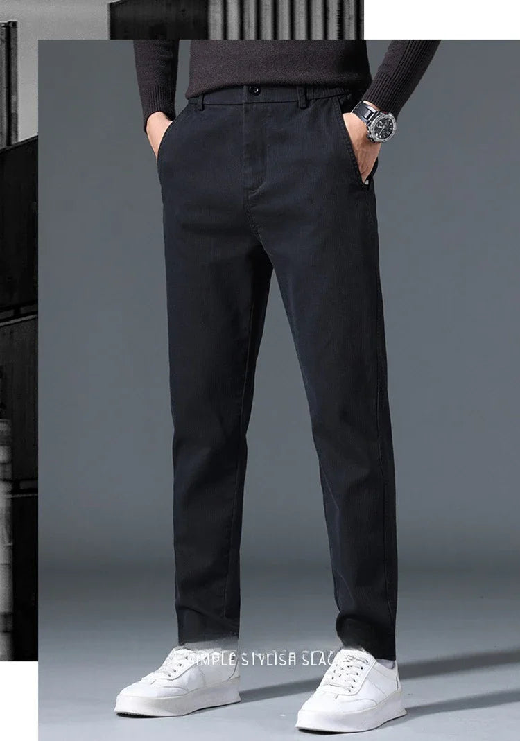 2025 Autumn New Casual Pants Men's Fashion Slim Fit Thick Straight Pants Soft Cotton Retro Style Streetwear Trousers Clothing