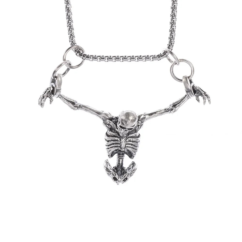 Punk Skull Necklace Captivity Skull Pendant Bicycle Rock Jewelry Gift For Men And Women Zinc No Gems