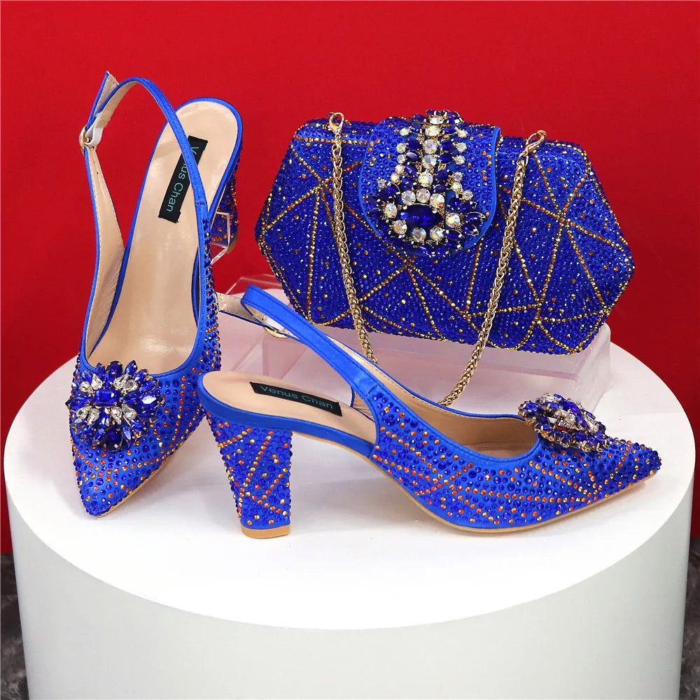 Sandals Fashion Italian Shoe and Bag Set for Party In Women Nigerian Women Wedding Shoes and Bag Set Decorated with Rhinestone