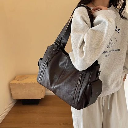 Daily Business Commuting Large Capacity Tote Hand Bags Soft Pu Leather Shoulder Bags for Women Zipper Women's Handbags Quality