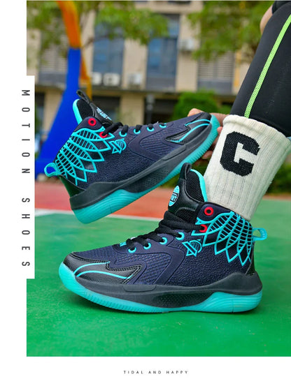 Children‘s Basketball Shoes Non-slip Breathable Basketball Training Sneakers Boys Girls Mesh Athletic Shoes Lace-up Running Shoe