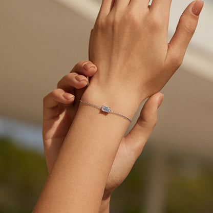 Emerald Cut D Color Rectangle Moissanite Bracelet 925 Sterling Silver Luxury Link Chain Bracelet For Women Fine Jewelry