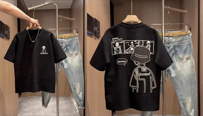 2026 summer Men'S 100% Cotton T-Shirt  Casual Short-SleeveRound Neck Retro comic style Versatile for Loose Y2K Harajuku shirt