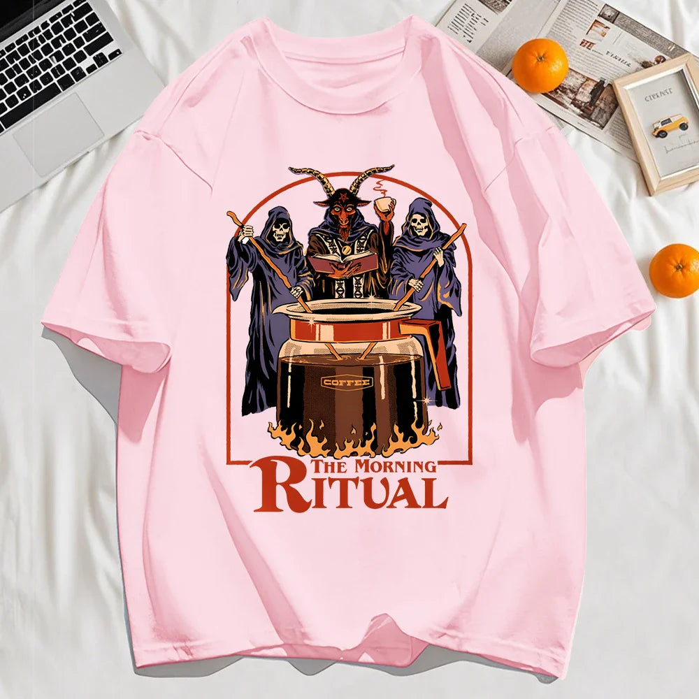 The Morning Ritual Prints Men T-Shirt Summer Breathable Cotton Loose T Shirts All-Match O-Neck Soft Unisex Top