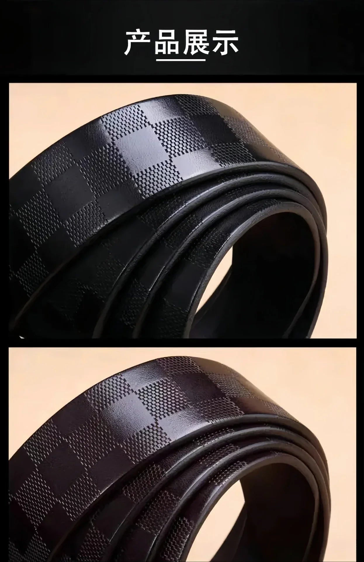 Light Luxury Mens Leather Belt Smooth Buckle Genuine Cowhide Perforated Pattern Fashion Trendy High End Versatile