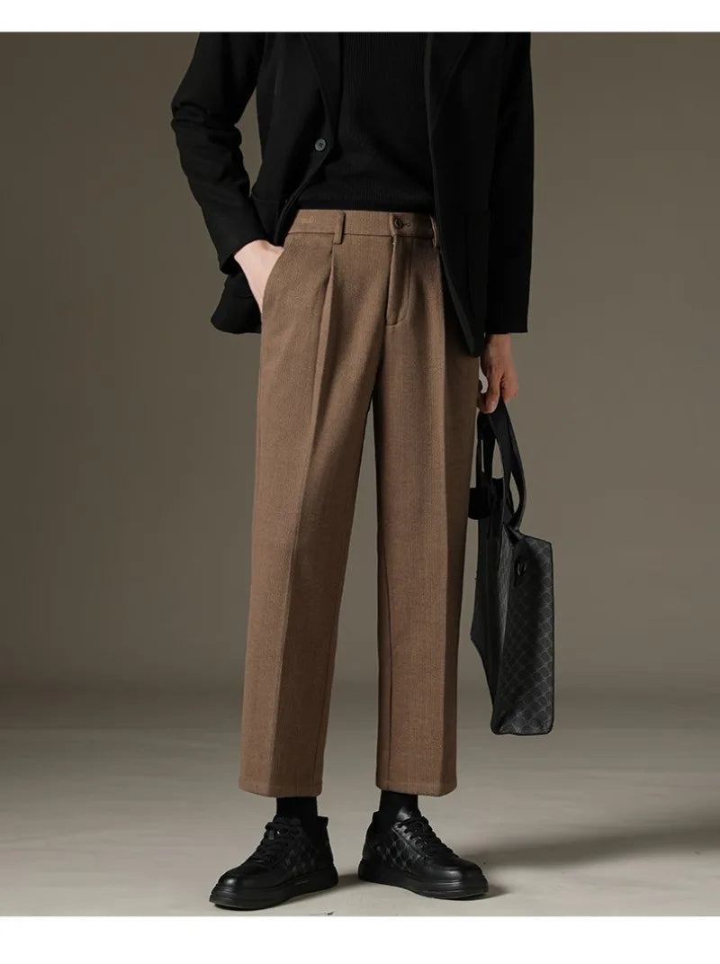 Men's Casual Straight-Leg Wool Trousers - American Style Commuting Pants Perfect for Fall/Winter 28-38
