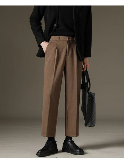Men's Casual Straight-Leg Wool Trousers - American Style Commuting Pants Perfect for Fall/Winter 28-38