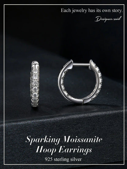 Gold Moissanite Hoop Earrings for Women, 925 Sterling Silver D Color Round Cut Lab Diamond Hypoallergenic Earrings