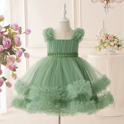 Vestido Infantil Verão Contas Meninas Elegante Aniversário Casamento Damas de Honra Princesa Vestidos Menina Laço Noite Formatura Vestidos