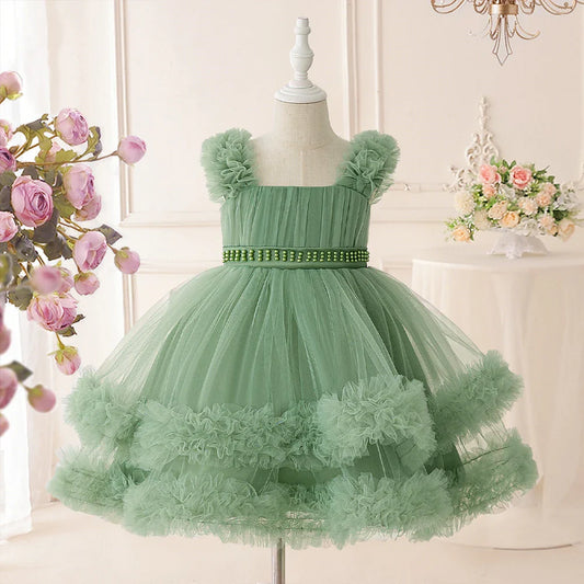 Vestido Infantil Verão Contas Meninas Elegante Aniversário Casamento Damas de Honra Princesa Vestidos Menina Laço Noite Formatura Vestidos