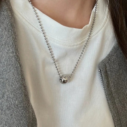 Personality Design Silver Color Stainless Steel Beaded Ball Pendant Necklace for Women Double Layer Hip Hop Rock Chokers Jewelry