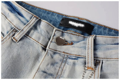 Calça Jeans Masculina de Cintura Reta Rasgada, Cor Sólida, Elástica, Respirável, Confortável e de Alta Qualidade, Nova Tendência Primavera Outono