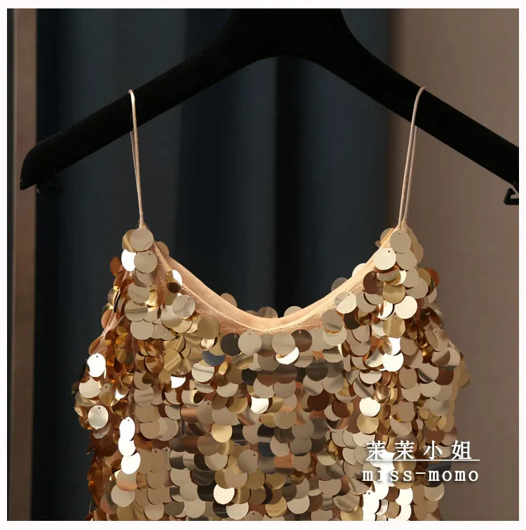 Fashion Women Sequined Tank Top New Sexy V Neck Strap Camis Club Girls Sequin Sleeveless Short Camisole Vest Tops SF792