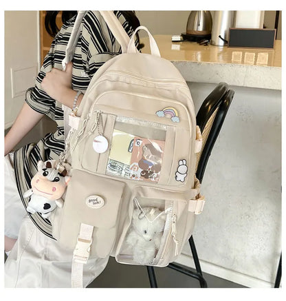 New Cute Nylon Backpack Suitable for Young Girls, Female Students, and Ladies, Multi-Pocket Student Backpack