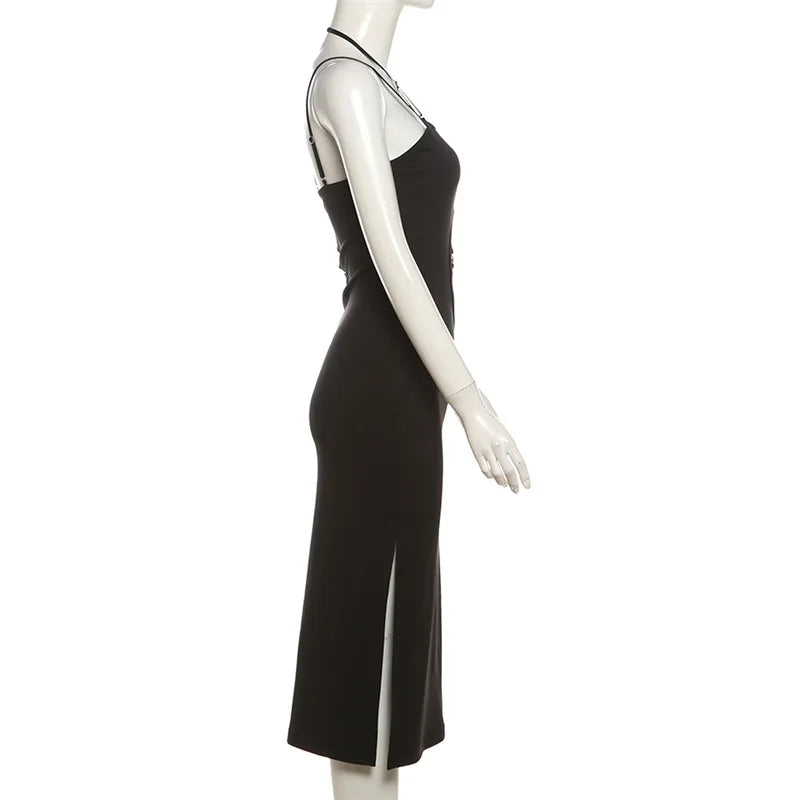 Hollow Out Dress Women Mall Gothic Aesthetic Sleeveless Bodycon Dress Streetwear Elegant Evening Party Dress Female