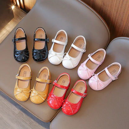Summer Girl's Princess Shoes Bowknot Round Toe Hook-loop Shallow Cute Daily Kid's Flat Shoe Solid Colors Anti-slip Children Shoe
