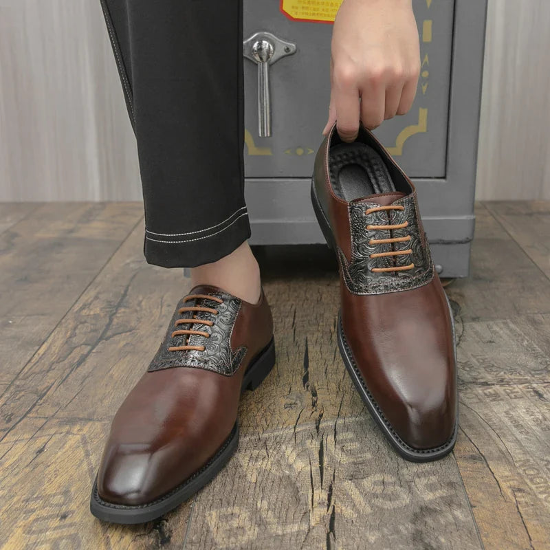 Fashion Designer New Men's Pointed Lace Up Oxford Shoes Male Wedding Dress Homecoming Formal Wedding Footwear
