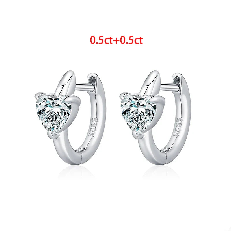1CTTW Heart Cut Moissanite Hoop Earrings for Women Shine Wedding Party Jewelry Lab Diamond Earring Pure 925 Silver Gifts