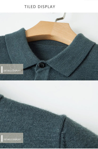 Fashion luxury knitted long sleeve polo shirt men's autumn new trend simple solid color soft skin friendly comfort lapel sweater
