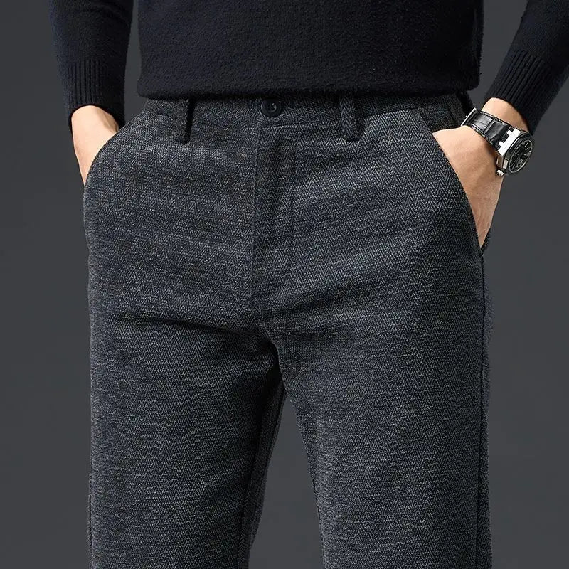 Men's Loose Casual Pants Autumn and Winter New Fashion Pocket Wide-leg Business Pants Comfortable Elastic Waist Stretch Pants