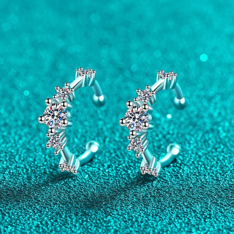 Full Moissanite Clip Earrings Women Luxury Quality Hip Hop Party S925 Sterling Silver with White Gold Plated Hoop Earring