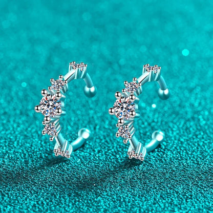 Full Moissanite Clip Earrings Women Luxury Quality Hip Hop Party S925 Sterling Silver with White Gold Plated Hoop Earring