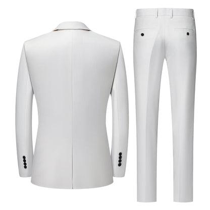 Men's White High-End Suit Two-Piece Suit Four Seasons Business Formal Wear Anti-Wrinkle Non-Stick Wool Suit Workplace Work Cloth