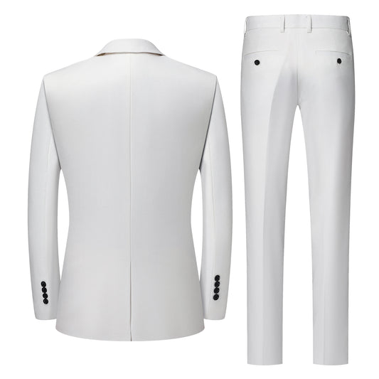 Men's White High-End Suit Two-Piece Suit Four Seasons Business Formal Wear Anti-Wrinkle Non-Stick Wool Suit Workplace Work Cloth