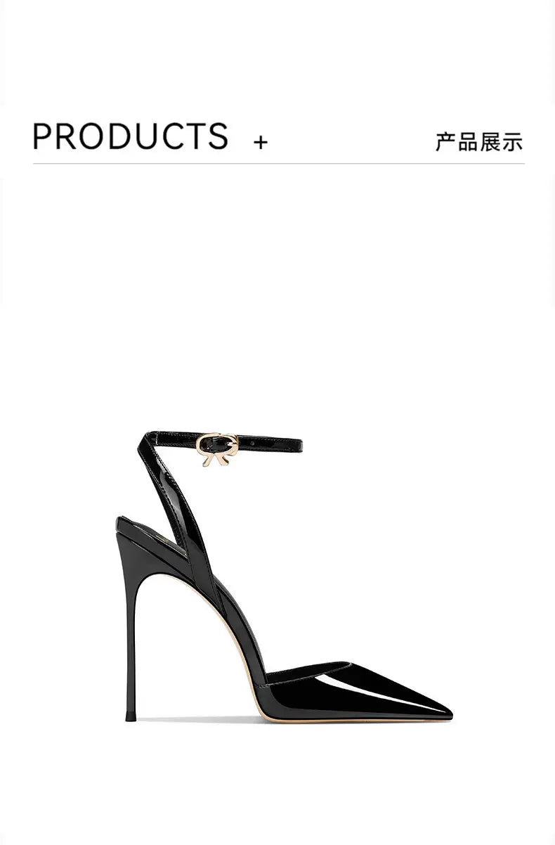 Black patent leather high-end, versatile and comfortable high heels, 2026 autumn new style pointed thin heel sandals for women
