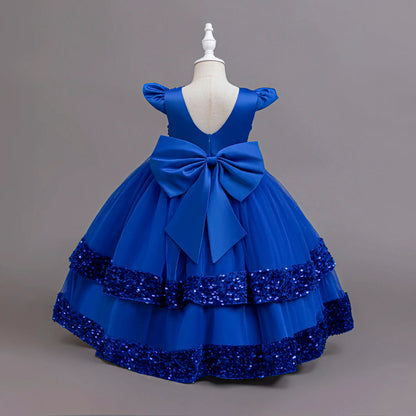 2025 New Elegant Girl Wedding Dress Sequined Mesh Princess Dress 4-12 Year Old Girl Graduation Party Prom Evening Dress