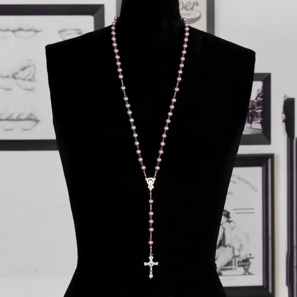 Jewelry Crucifix Charm Vintage Cross Necklace Jesus Rosary Beads Chain Virgin Mary Pendant